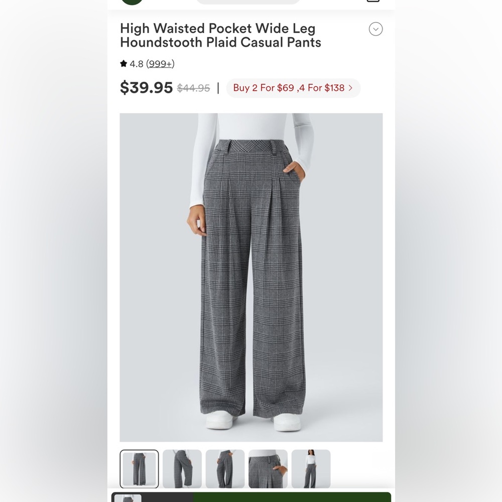 Halara High Waisted Pocket Wide Leg Houndstooth Plaid Casual Pants